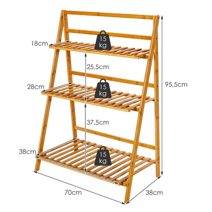 Skládací bambusový stojan na květiny, 3patrový žebříkový regál 70 x 38 x 95.5 cm přírodní