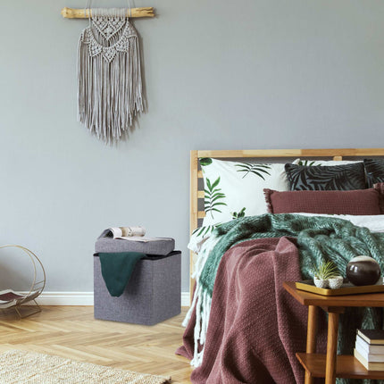 Klappbarer Hocker mit Stauraum aus Leinenstoff