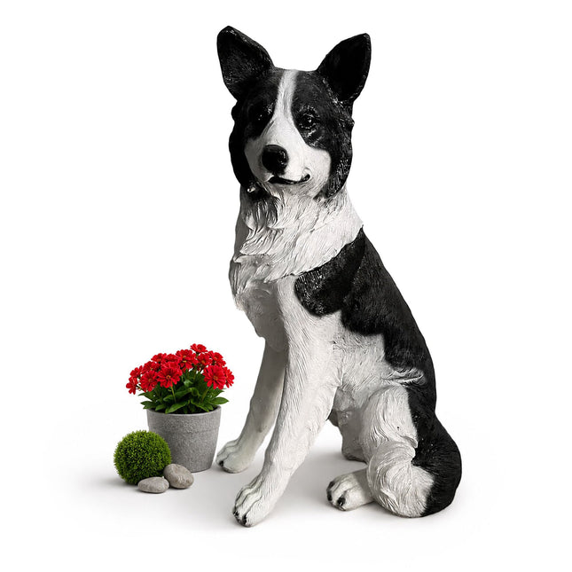 Levensgroot tuinbeeld van een Collie, gemaakt van polyhars.