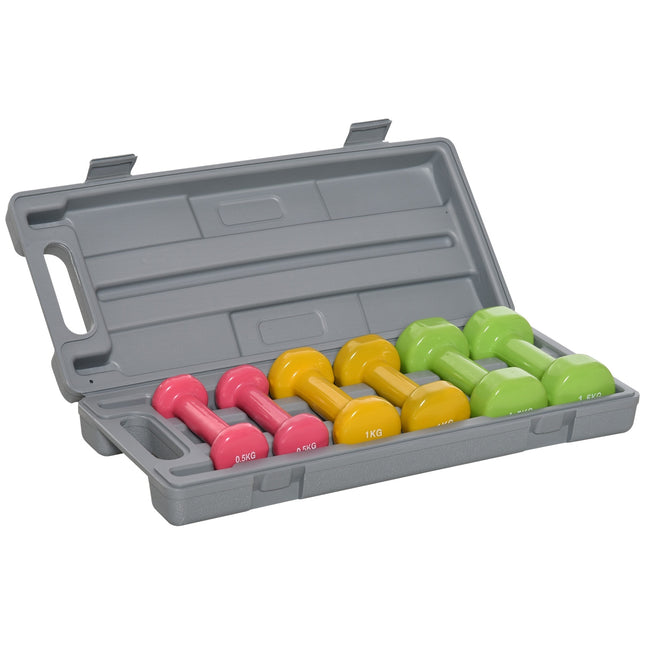 Colorful steel dumbbell set with case - 6 weights for fitness