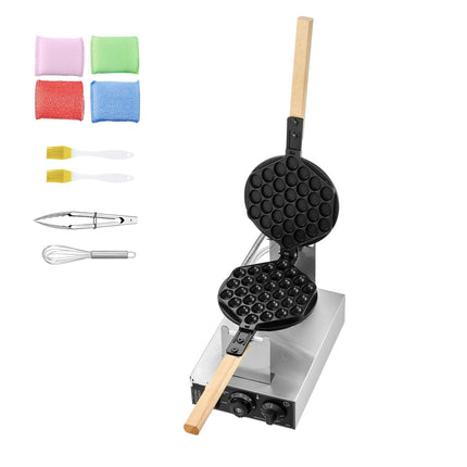Commercial Bubble Waffle Maker 1400W, 180 Flip, Temp Timer