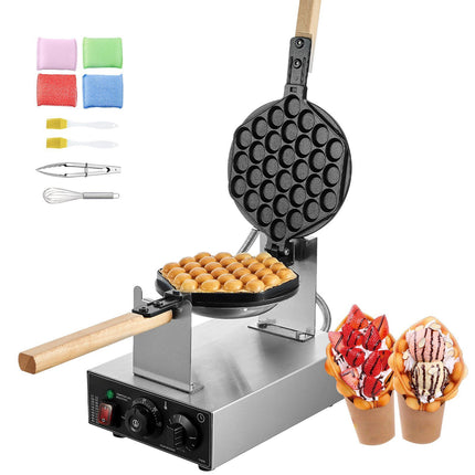 Commercial Bubble Waffle Maker 1400W, 180 Flip, Temp Timer
