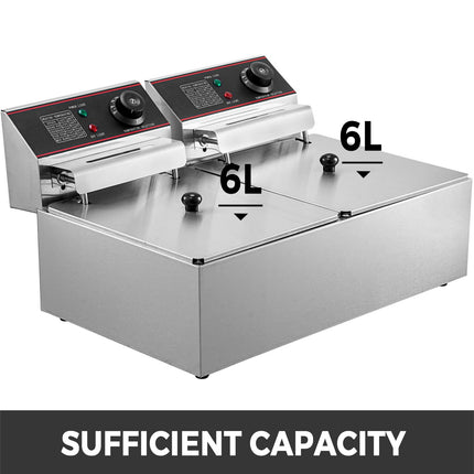 Commercial Double Deep Fryer 5000W, Dual Basket, Stainless Steel