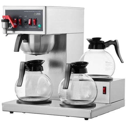 Commercial Drip Coffee Maker, 12 Cups, 3 Glass Carafes, 3 Warming Plates