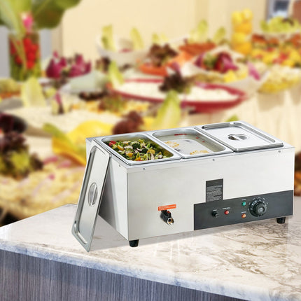 Commercial Electric Bain Marie Warmer, 3 x 8 Qt Pans