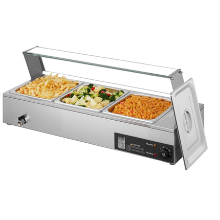 Commercial Food Warmer, 1500W, Stainless Steel, 3 Half Pans