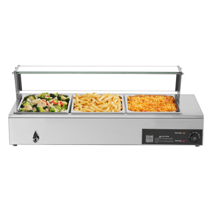 Commercial Food Warmer, 1500W, Stainless Steel, 3 Half Pans