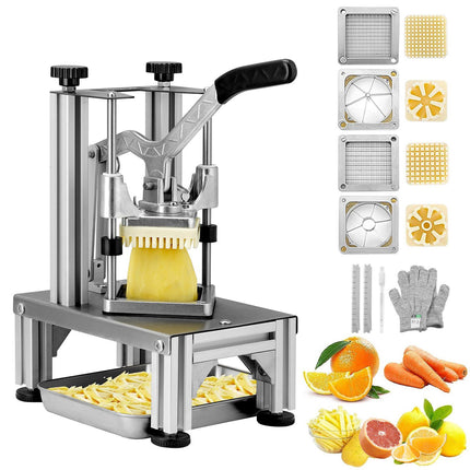 Commercial French Fry Cutter With Tray, 4 Blades, 1/4 and 3/8 In