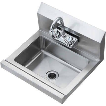 Commercial Hand Sink With Faucet, Wall-Mount, 17 x 12.8 In
