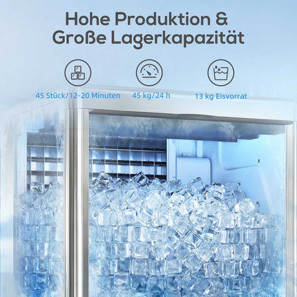 Profesionální výrobník ledu, 45kg/den, nerezová ocel, LCD panel
