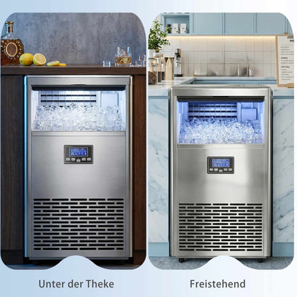 Profesionální výrobník ledu, 45kg/den, nerezová ocel, LCD panel