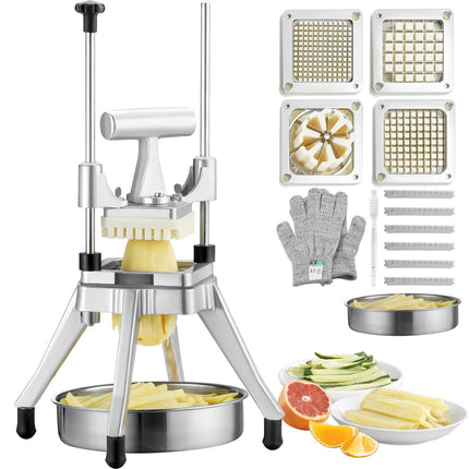 Commercial Vegetable Chopper, 4-Blade French Fry Cutter With Tray