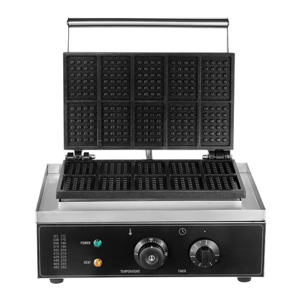 Commercial Waffle Maker, 10-Rectangular, 1550W, Temp Timer