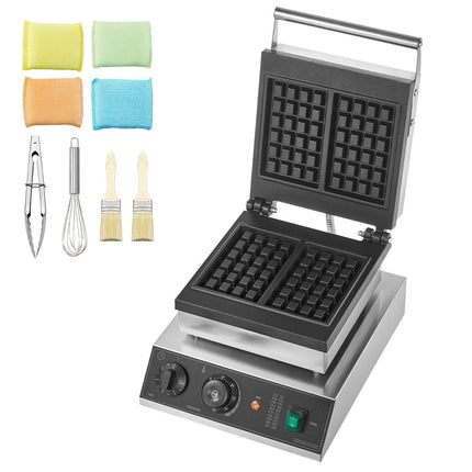 Commercial Waffle Maker, 2000W Dual Rectangle, Temp Timer