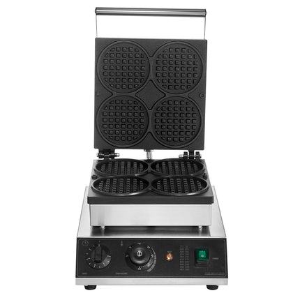 Commercial Waffle Maker, 4-Round, 1750W, Timer Control