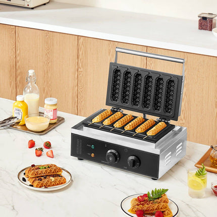 Commercial Waffle Stick Maker, 6-Stick 1500W, Temp Timer