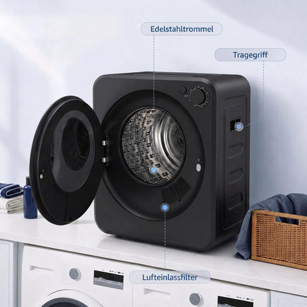 Compact 4kg Clothes Dryer, 5 Programs, Stainless Steel Drum