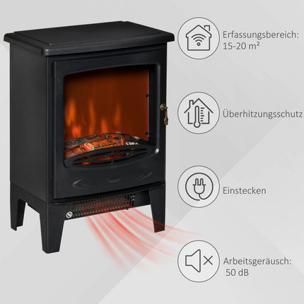 Kompaktní elektrický krb s topením, 900W/1800W, černý