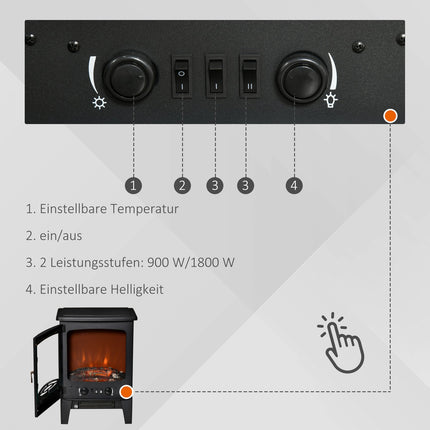Kompaktní elektrický krb s topením, 900W/1800W, černý
