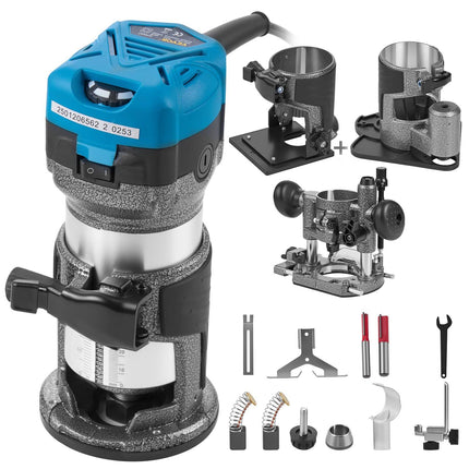 Compact Router Kit, 800W Variable Speed, 4 Bases