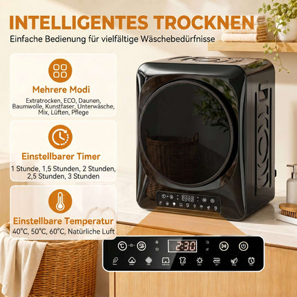 Kompaktní odvětrávaná sušička prádla, 5kg, 1000W, černá