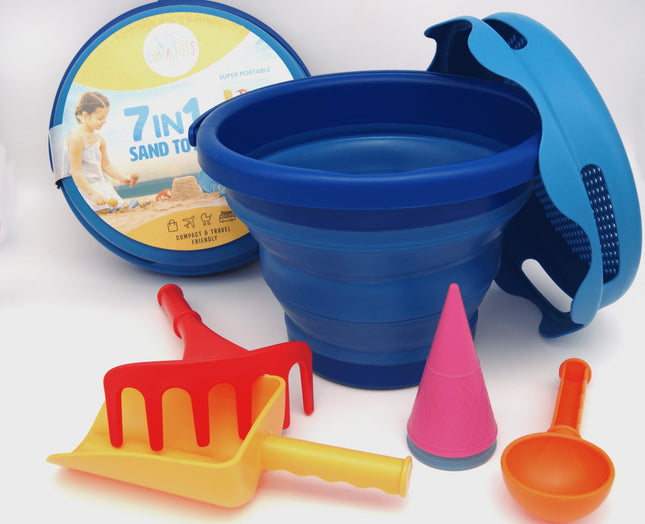 Compactoys plážový kbelík s hračkami na písek 7 v 1, modrý