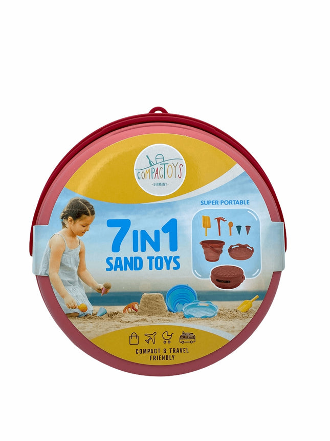 Compactoys plážový kbelík s hračkami na písek 7 v 1, červený