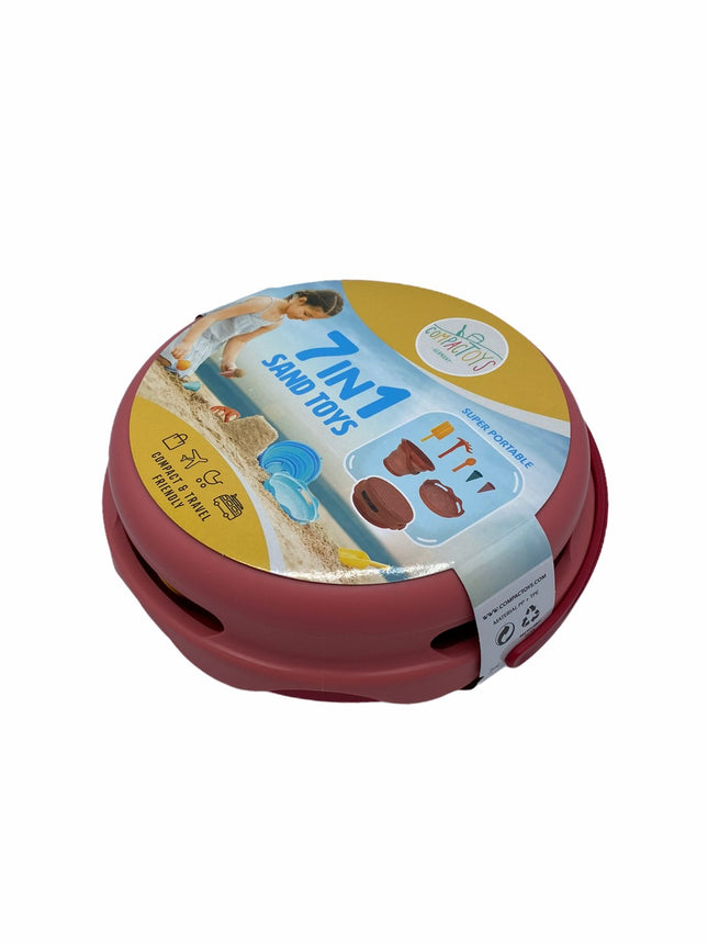 Compactoys plážový kbelík s hračkami na písek 7 v 1, červený