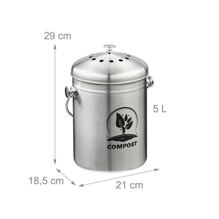 Compost Bin, 5L Stainless Steel with Filter