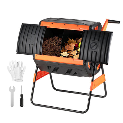 Compost Tumbler, 200L Dual Chamber with Hand Crank