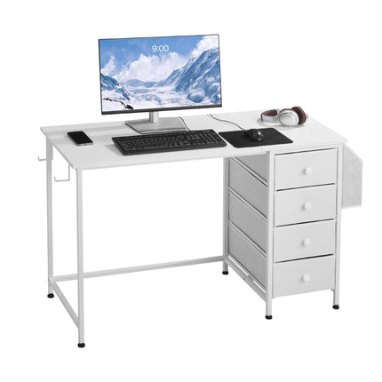 Computer Desk, 120 cm, 4 Fabric Drawers, Reversible, White