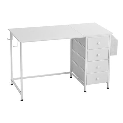 Computer Desk, 120 cm, 4 Fabric Drawers, Reversible, White