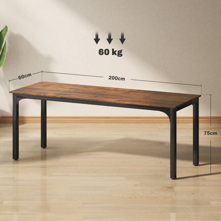 Počítačový stůl 200 x 60 cm, industriální rustikální hnědá, ocelový rám