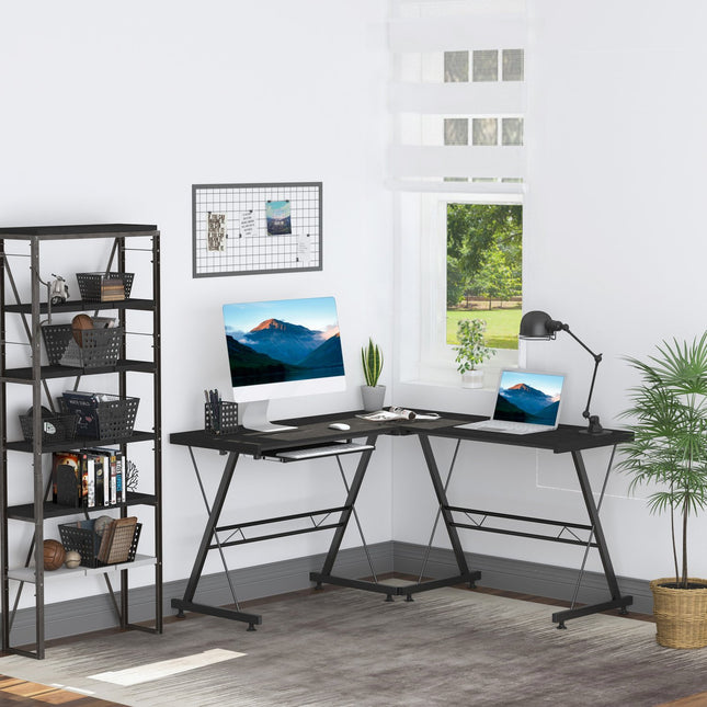 Variabilní počítačový stůl - černá MDF a ocel, 210x50x73.5 cm