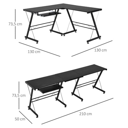 Variabilní počítačový stůl - černá MDF a ocel, 210x50x73.5 cm
