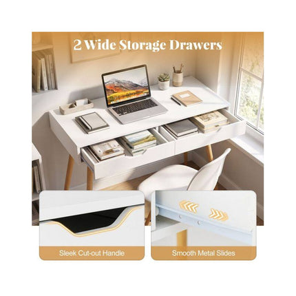 Computer Desk with 2 Drawers, 108 x 48 cm Writing Study Desk, White