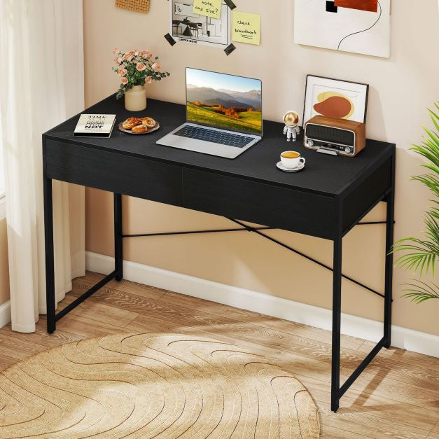 Počítačový stůl se 2 zásuvkami, kovový rám, 111x48 cm
