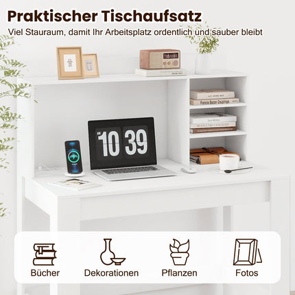 Computertisch mit Aufsatz, Steckdosen und Kabelmanagement