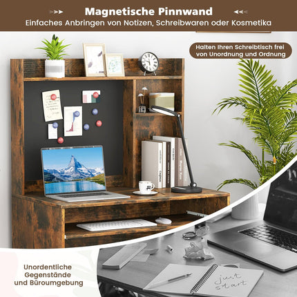 Počítačový stůl s magnetickou tabulí, hnědý, výsuv na klávesnici