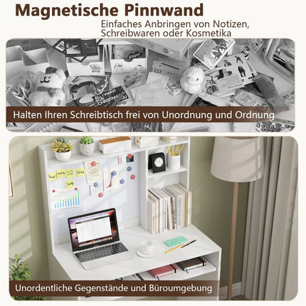Computer Desk with Magnetic Pinboard Home Office Desk Modern PC Table White