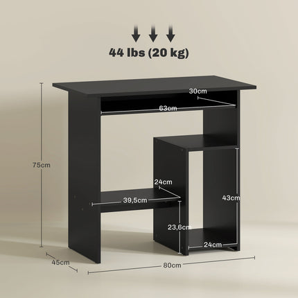 Office table with shelves, black, 80x45x75 cm