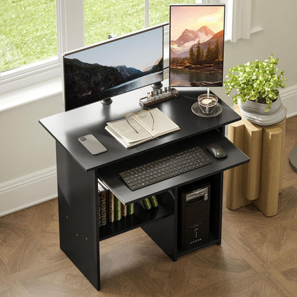 Office table with shelves, black, 80x45x75 cm