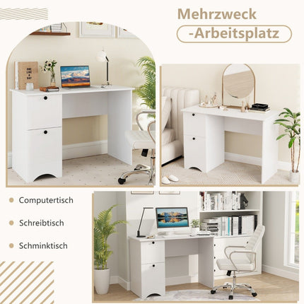 Computertisch mit 2 Schubladen, Schreibtisch, robuster Gaming-Tisch, Frisiertisch, Laptoptisch, weiß