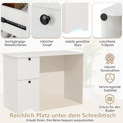Computertisch mit 2 Schubladen, Schreibtisch, robuster Gaming-Tisch, Frisiertisch, Laptoptisch, weiß