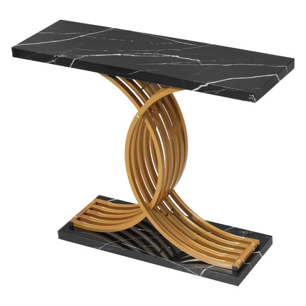 Console Table, 100 cm Narrow Wood Top, Metal Legs