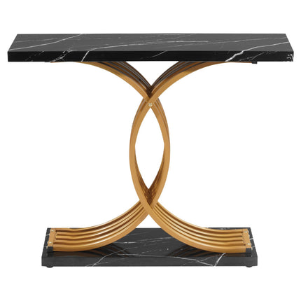Console Table, 100 cm Narrow Wood Top, Metal Legs