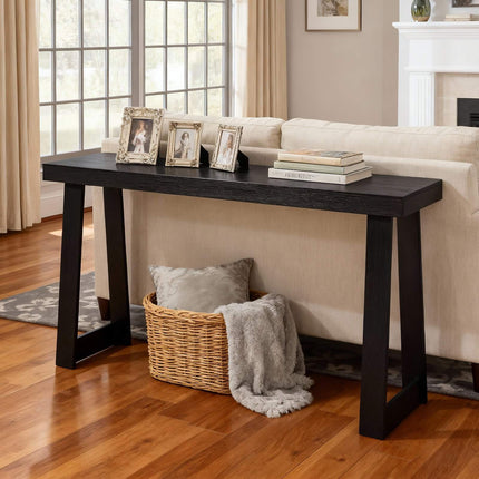 Console Table 140 cm, Narrow Black Sofa Table With Shelf