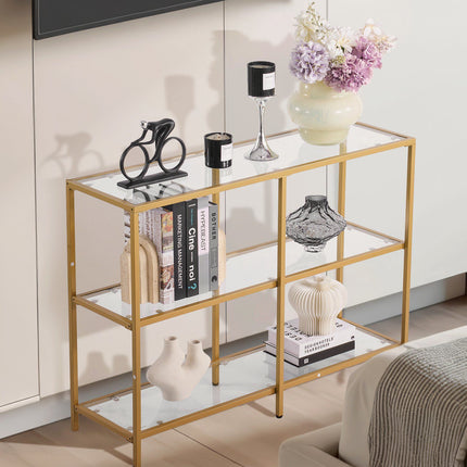 Console Table, 3-Tier Tempered Glass, Metal Frame