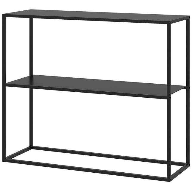 Konzolový stolek ocelový, 2patrový design, 90x30x75 cm