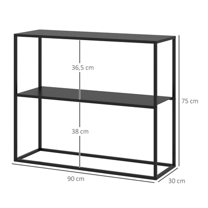 Konzolový stolek ocelový, 2patrový design, 90x30x75 cm